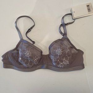 BNWT Maison Lejaby Frivole Underwire Bra Grey Mesh Floral 32B